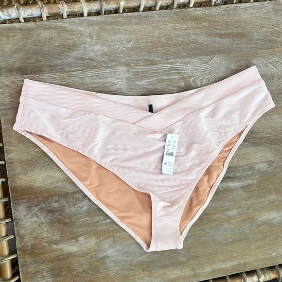J Crew‎ Ribbed Cross Front Bikini Bottom Womens Size 3X Pink - Picture 2 of 7